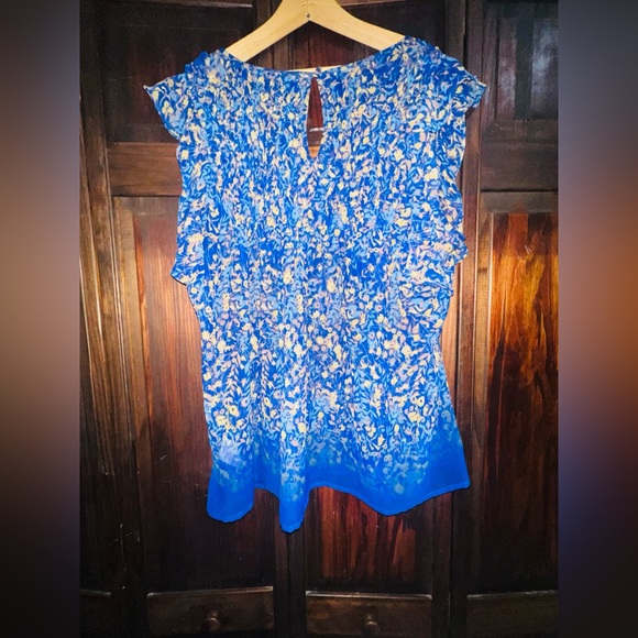 Jessica Simpson Vibrant Blue and Yellow Floral Blouse - Picture 1 of 3